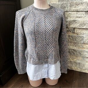 Margaret O’Leary Womens Cotton Round Neck Cable Knit Long Sleeve Sweater Blue
